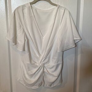 Size S V-neck flutter sleeve twisted knot trim front